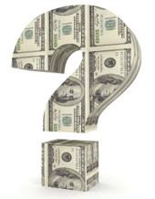 Question mark made of dollar bills